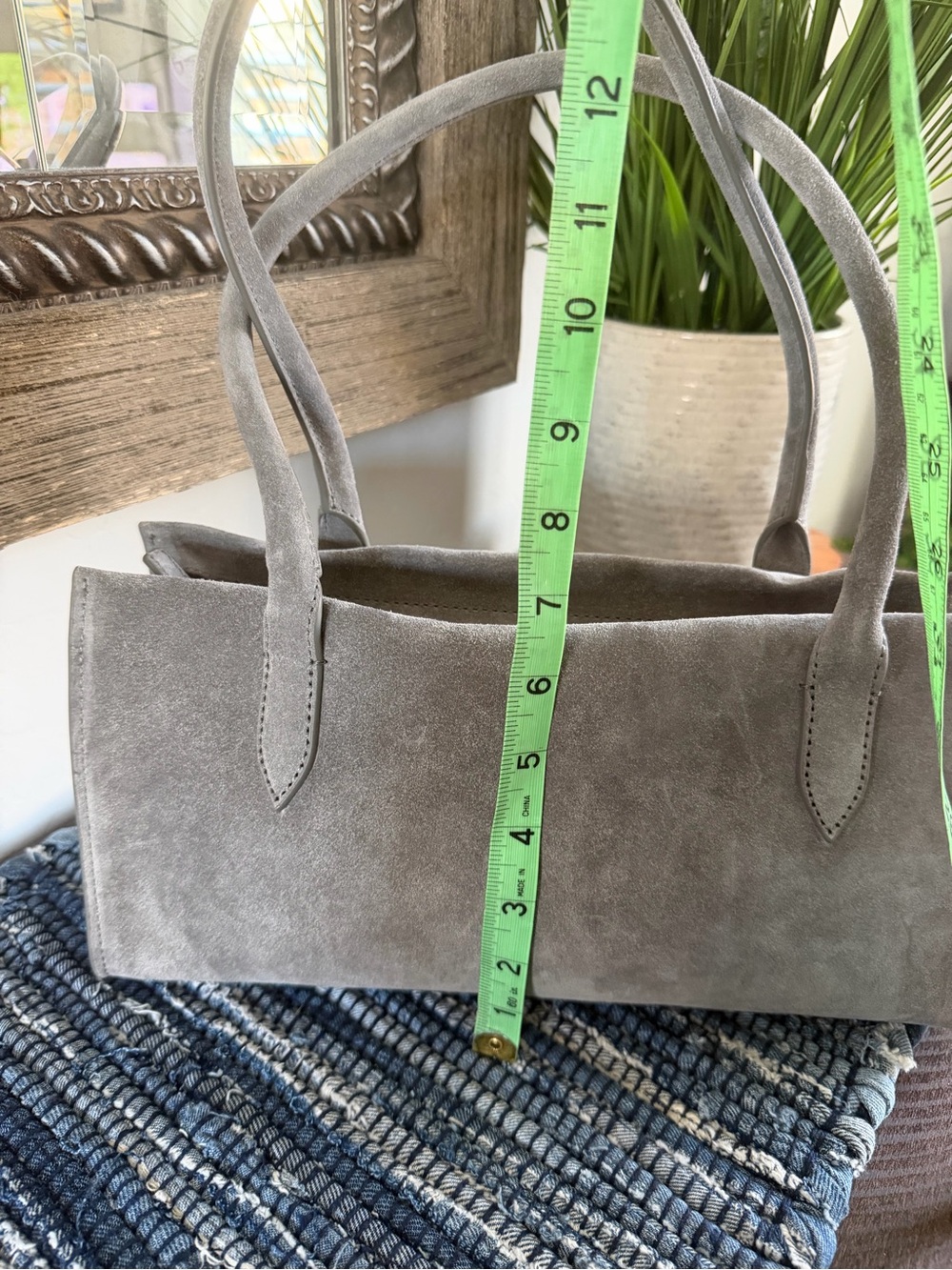 J.Crew Berkeley Structured Shoulder Bag Suede Seagull Gray East West CR296 - Picture 5 of 12